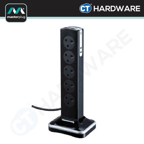 Masterplug SRGTOWSU102PB 10-Gang Tower Surge Protector | 2 USB (2m)