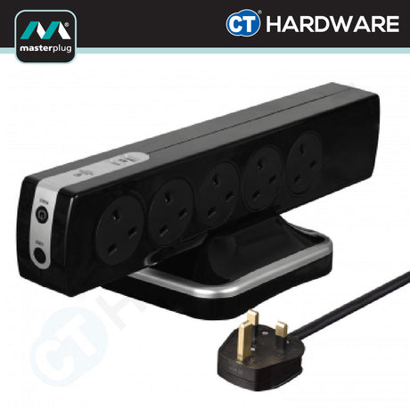 Masterplug SRGTOWSU102PB Tower Surge Protector 10-Gang | 2 USB (2m)