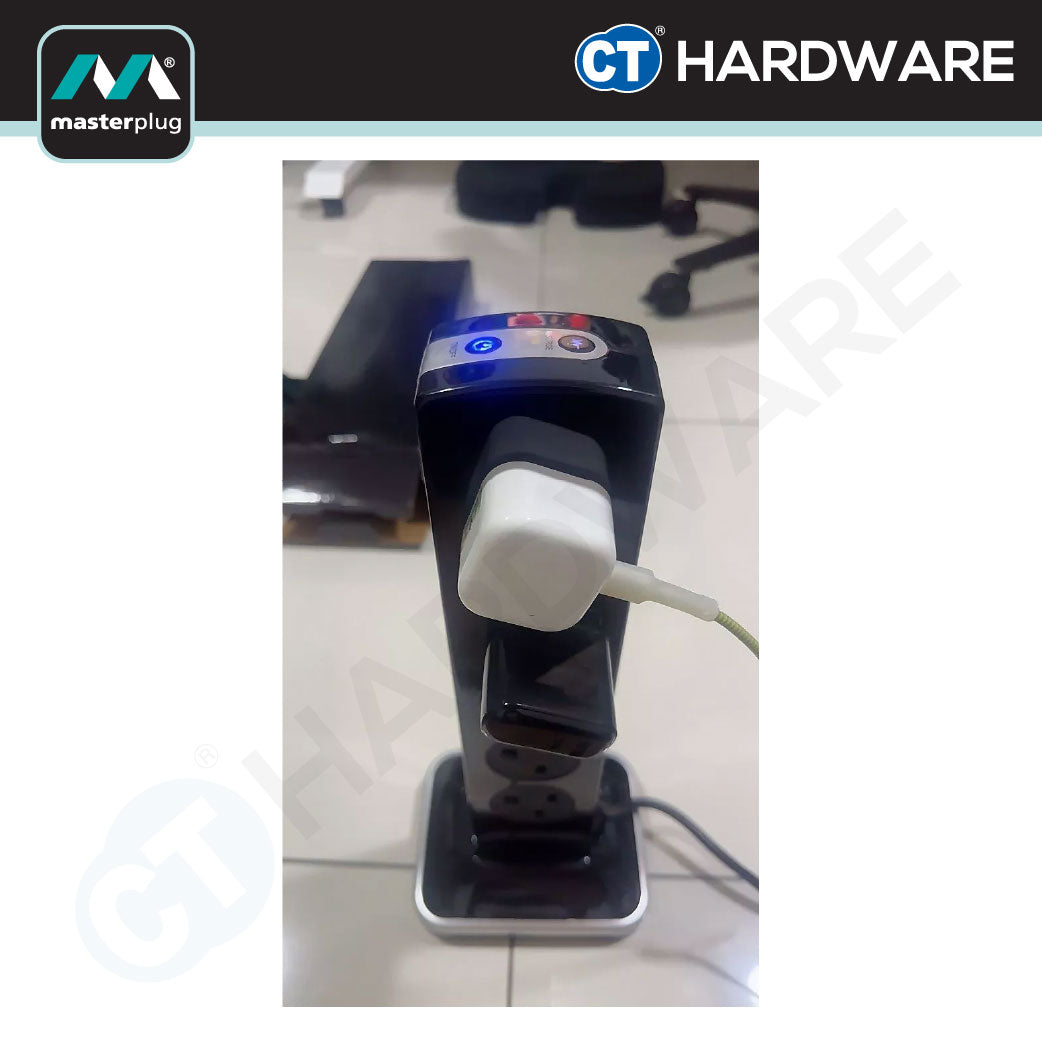 Masterplug SRGTOWSU102PB Tower Surge Protector 10-Gang | 2 USB (2m)