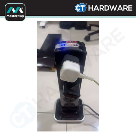 Masterplug SRGTOWSU102PB Tower Surge Protector 10-Gang | 2 USB (2m)