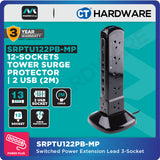 Masterplug SRPTU122PB-MP Tower Surge Protector 12-Sockets | 2 USB | 2m