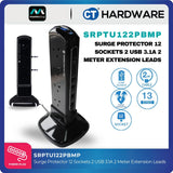 Masterplug SRPTU122PB-MP 12-Sockets Tower Surge Protector | 2 USB (2m)
