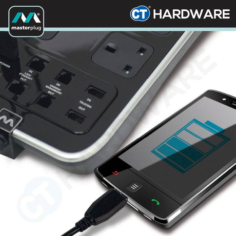 Masterplug SRPTU82PBMP 8 Way Surge Protected USB Power Centre