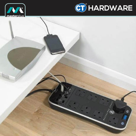 Masterplug SRPTU82PBMP 8 Way Surge Protected USB Power Centre
