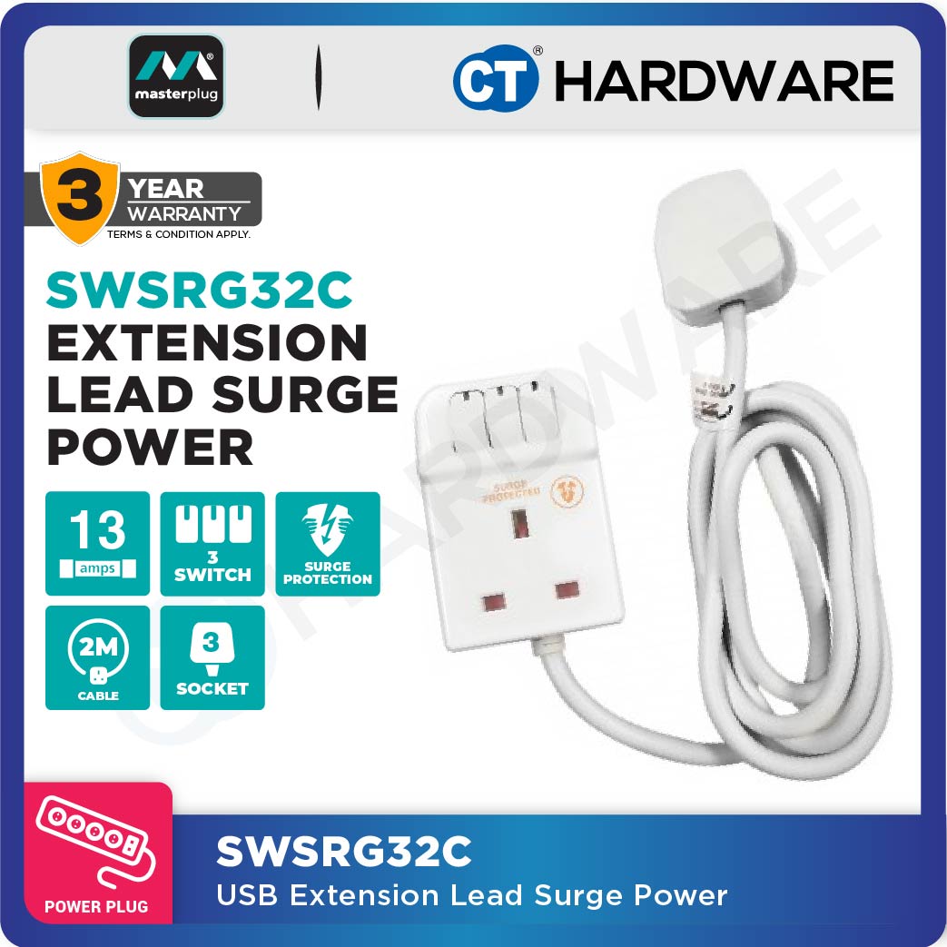 Masterplug SWSRG32C 3-Sockets13A | Switched Extension Lead 3m