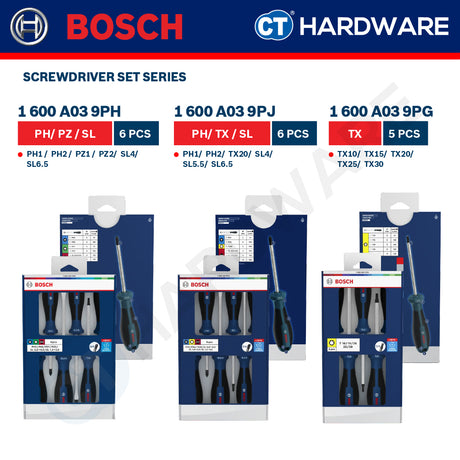 Bosch Screwdriver Set Series, 1600A039PH (6PCS), 1600A039PJ (6PCS), 1600A039PG (5PCS), Bosch Hand Tool
