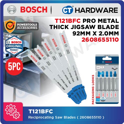BOSCH T121BFC PRO METAL THICK JIGSAW BLADE BIM STRAIGHT CUT 92MM X 2.0MM [ 2608655110 ]