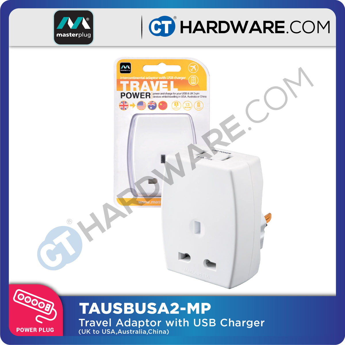 Masterplug 13A USB Travel Adapter – USA / AUS / China Compatibility ...