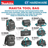 Makita E-15481 | E-15419 | E-15447 | E-15506 | E-15469 | E-15528 | E-15540 | E-15431 Backpack And Tool Bag