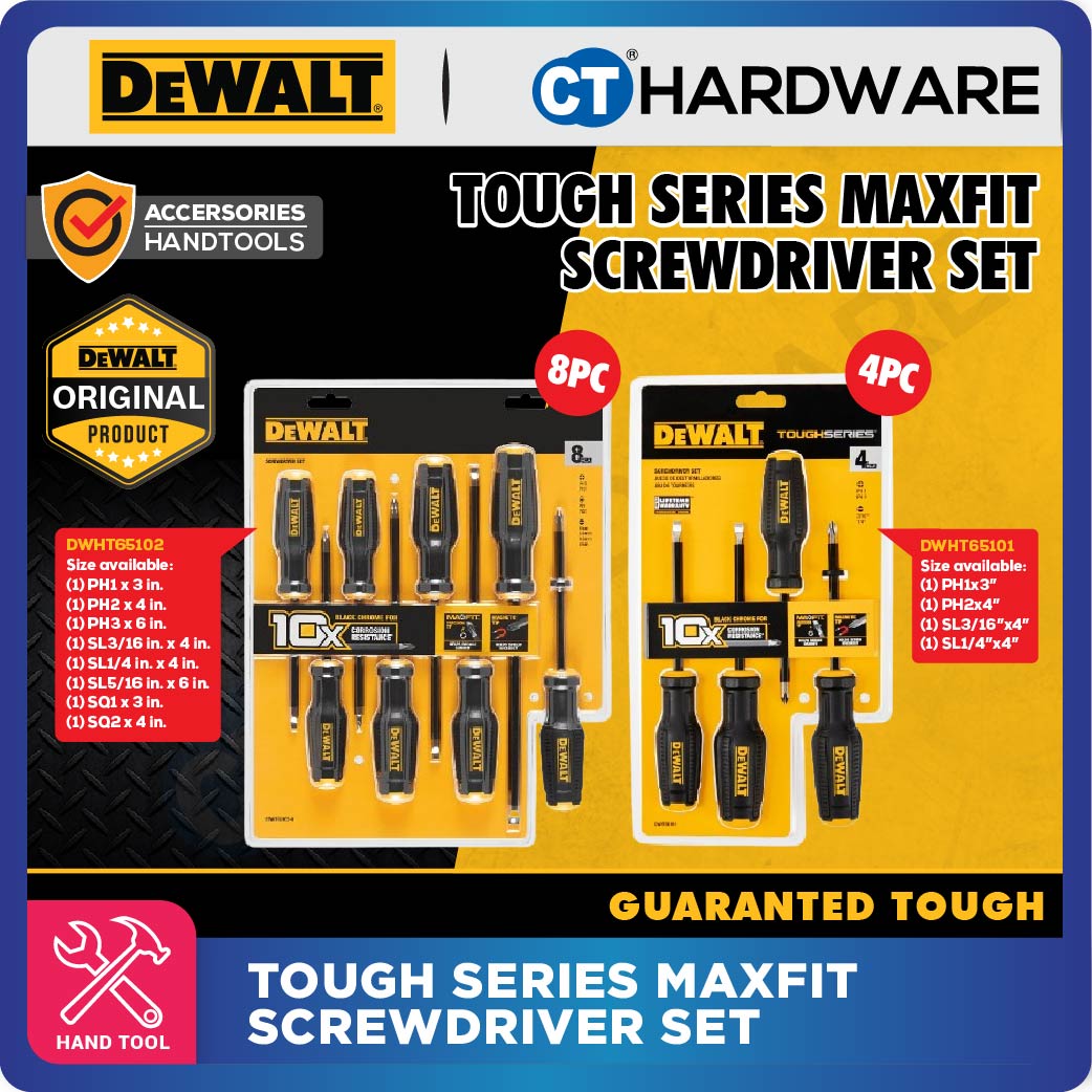 DEWALT DWHT65101 | DWHT65102 TOUGH SERIES MAXFIT SCREWDRIVER SET 4PCS / 8PCS - 1PACK
