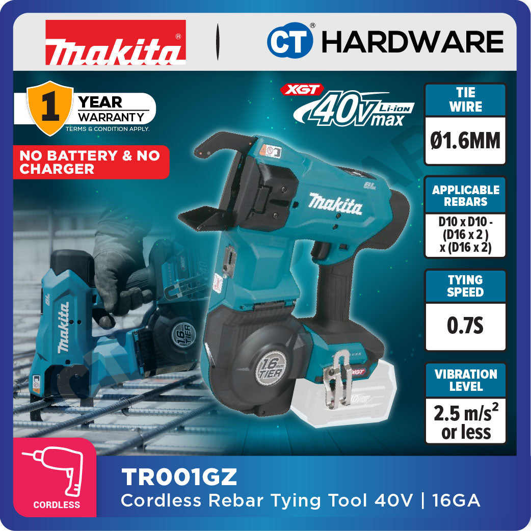 MAKITA TR001GZ CORDLESS REBAR TYING TOOL 40V | 16GA | 1.6MM WITHOUT BATTERY & CHARGER