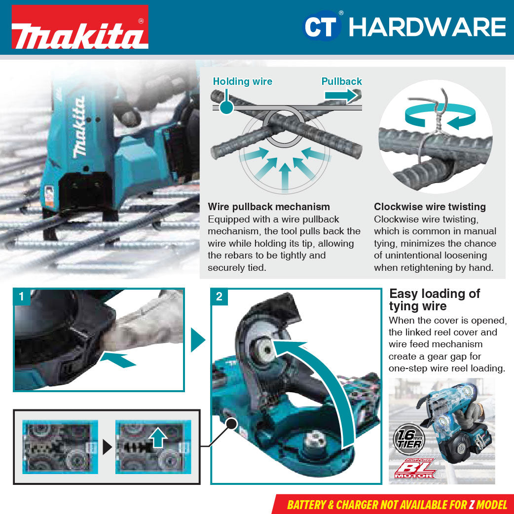 MAKITA TR001GZ CORDLESS REBAR TYING TOOL 40V | 16GA | 1.6MM WITHOUT BATTERY & CHARGER