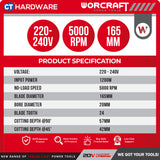 WORCRAFT TS12-165A CORDED PLUNGE TRACK SAW 165 MM | 1200W | 5000RPM COME WITH GUIDE RAIL [TS12165A+TS12165AGR]