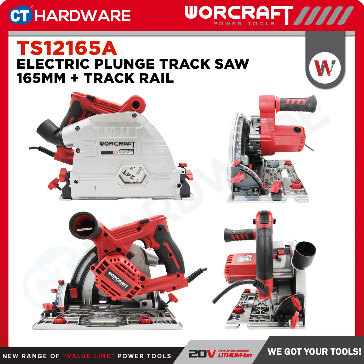 WORCRAFT TS12-165A CORDED PLUNGE TRACK SAW 165 MM | 1200W | 5000RPM COME WITH GUIDE RAIL [TS12165A+TS12165AGR]