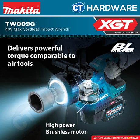 Makita TW009GZ Cordless Impact Wrench 40Vmax | 25.4 mm (1") | 3,150 N·m Without Battery and Charger