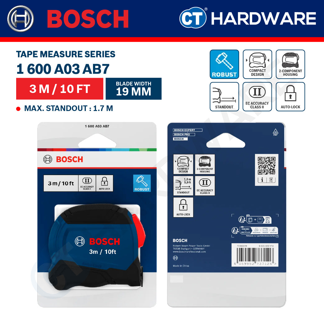 Bosch Tape Measure Series, 1600A03AB7 (3M/10FT), 1600A03AB8 (5M/16FT), Bosch Hand Tool