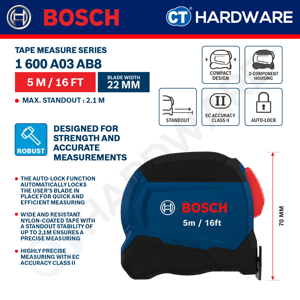 Bosch Tape Measure Series, 1600A03AB7 (3M/10FT), 1600A03AB8 (5M/16FT), Bosch Hand Tool