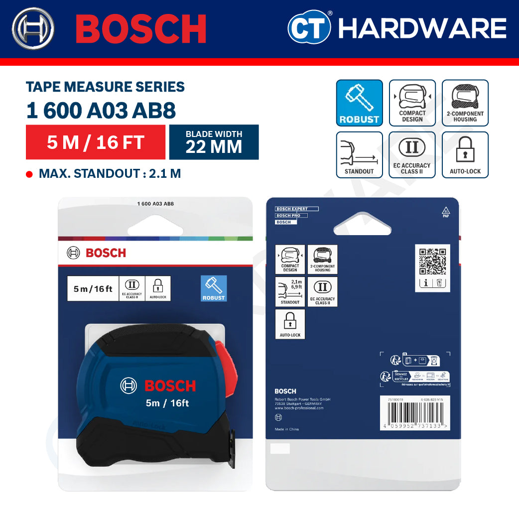 Bosch Tape Measure Series, 1600A03AB7 (3M/10FT), 1600A03AB8 (5M/16FT), Bosch Hand Tool