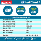 Makita UB003GZ 40V Cordless Blower Vacuum 2-in-1 Brushless Tool-Less Switch | Mesin Tiup & Sedut Daun [ Tool Only ]