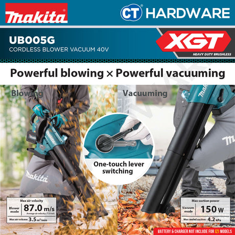 Makita UB005GZ Cordless Blower Vacuum 40V Without Battery and Charger