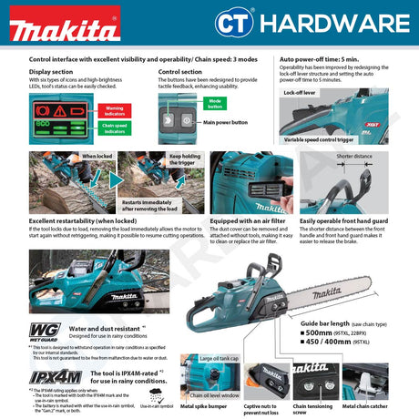 Makita UC030GZ XGT 40Vmax Cordless Brushless Chain Saw 20" 500mm (Body Only)