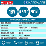 MAKITA UC030GZ 40Vmax CORDLESS CHAIN SAW 400 mm (16") | 450 mm (18") | 500 mm (20") WITHOUT BATTERY AND CHARGER