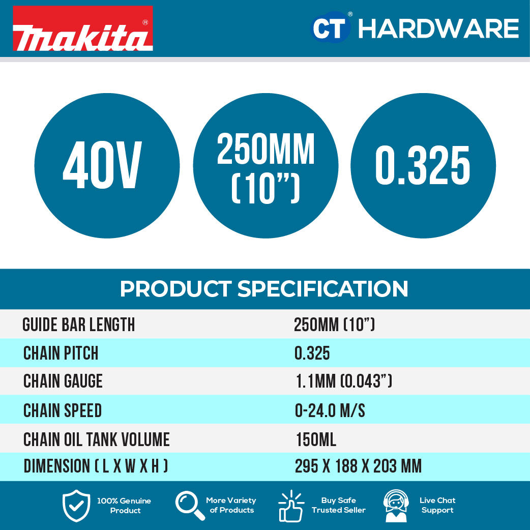MAKITA UC031GZ CORDLESS CHAIN SAW 40V 10" 150ML 0-24.0m/s WITHOUT BATTERY CHARGER