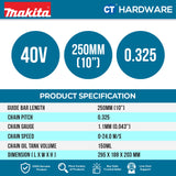 MAKITA UC031GZ CORDLESS CHAIN SAW 40V 10" 150ML 0-24.0m/s WITHOUT BATTERY CHARGER
