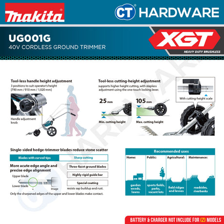 Makita UG001GZ Cordless Ground Trimmer 40v | 790W | 521 mm (20-1/2")