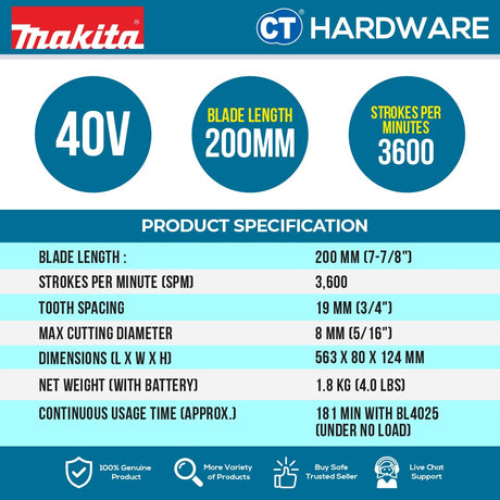 Makita UH023GZ Cordless Hedge Trimmer 40V Heavy Duty Garden Cutter Mesin Trim Pokok Outdoor Power Tools [ Tool Only ]