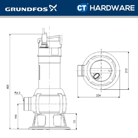 Grundfos UNILIFT AP35B5008A1 Stainless Steel Submersible Waste Water Pump with Float Switch 0.71kW