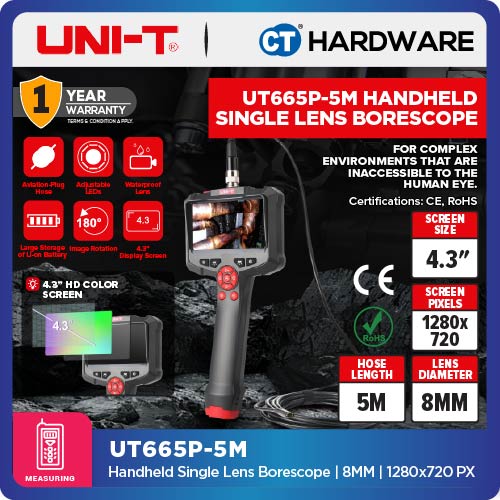 UNI-T UT665P-5M Handheld Industrial Borescope 8mm 5m