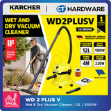 Karcher WD2PLUSV Wet & Dry Vacuum Cleaner 12L 1000W | 16280090 Multi-purpose Vacuum Cleaner High Suction Power Tech