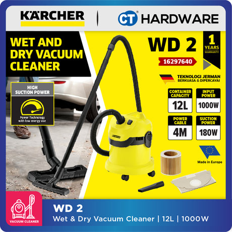 KARCHER WD3SV | WD3V | WD2  Wet & Dry Vacuum Cleaner 1000W | 17L | Stainless Steel Tank | High Suction Power Tech