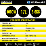 KARCHER WD3SV | WD3V | WD2  Wet & Dry Vacuum Cleaner 1000W | 17L | Stainless Steel Tank | High Suction Power Tech