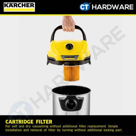 KARCHER WD3SV | WD3V | WD2PLUSV  Wet & Dry Vacuum Cleaner 1000W | 17L | Stainless Steel Tank | High Suction Power Tech