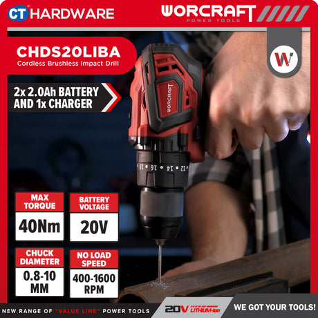 Worcraft XCUBE030 Cordless Brushless CISS20LIB260 + CHDS20LIBA 20V | 100/260NM Come With 2x 2.0Ah Battery 2.0V & 1x Charger
