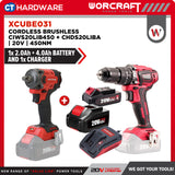 Worcraft XCUBE031 Cordless Brushless CIWS20LIB450 + CHDS20LIBA 20V | 100/260NM Come With 1x 2.0Ah & 4.0Ah Battery 2.0V & 1x Charger