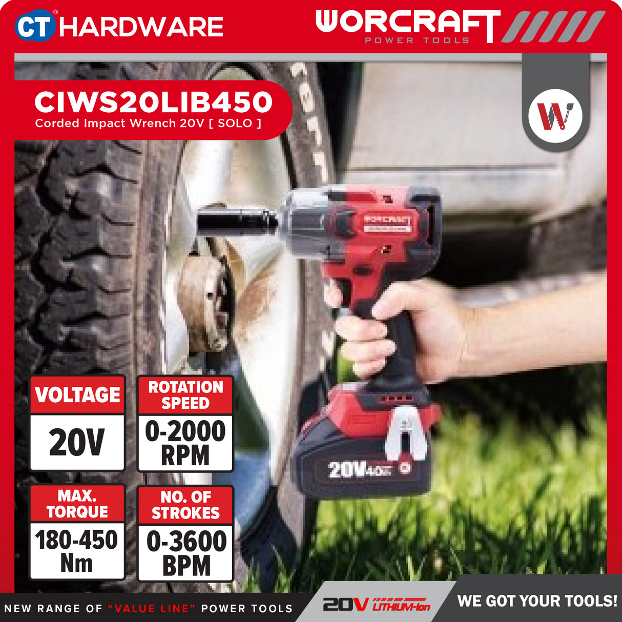 Worcraft XCUBE031 Cordless Brushless CIWS20LIB450 + CHDS20LIBA 20V | 100/260NM Come With 1x 2.0Ah & 4.0Ah Battery 2.0V & 1x Charger