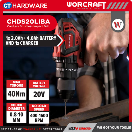 Worcraft XCUBE031 Cordless Brushless CIWS20LIB450 + CHDS20LIBA 20V | 100/260NM Come With 1x 2.0Ah & 4.0Ah Battery 2.0V & 1x Charger