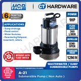 HCP A-21 SUBMERSIBLE WASTEWATER SUMP PUMP 2" | 1HP | 1PH | MAX 360L/MIN | 2M(H) | MANUAL [ A21 ]