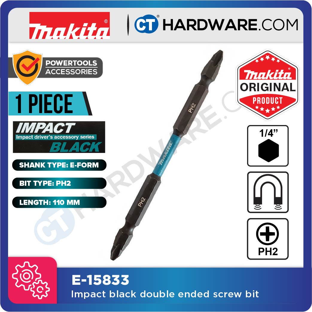 MAKITA E-15833 DOUBLE ENDED IMPACT BLACK SCREW BIT PH2 SIZE 110MM - 1PC [ E15833 ]