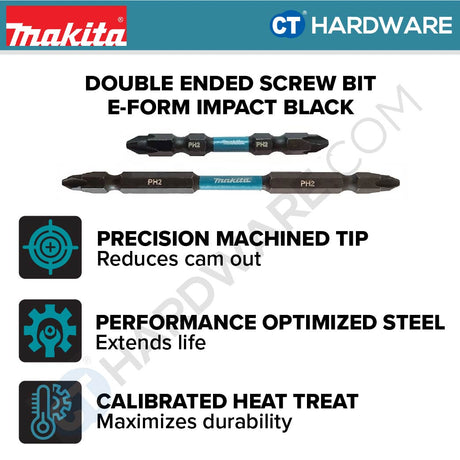 Makita E-15827 Impact Black Double Ended Screw Bit E-Form PH2 65mm (1pc)