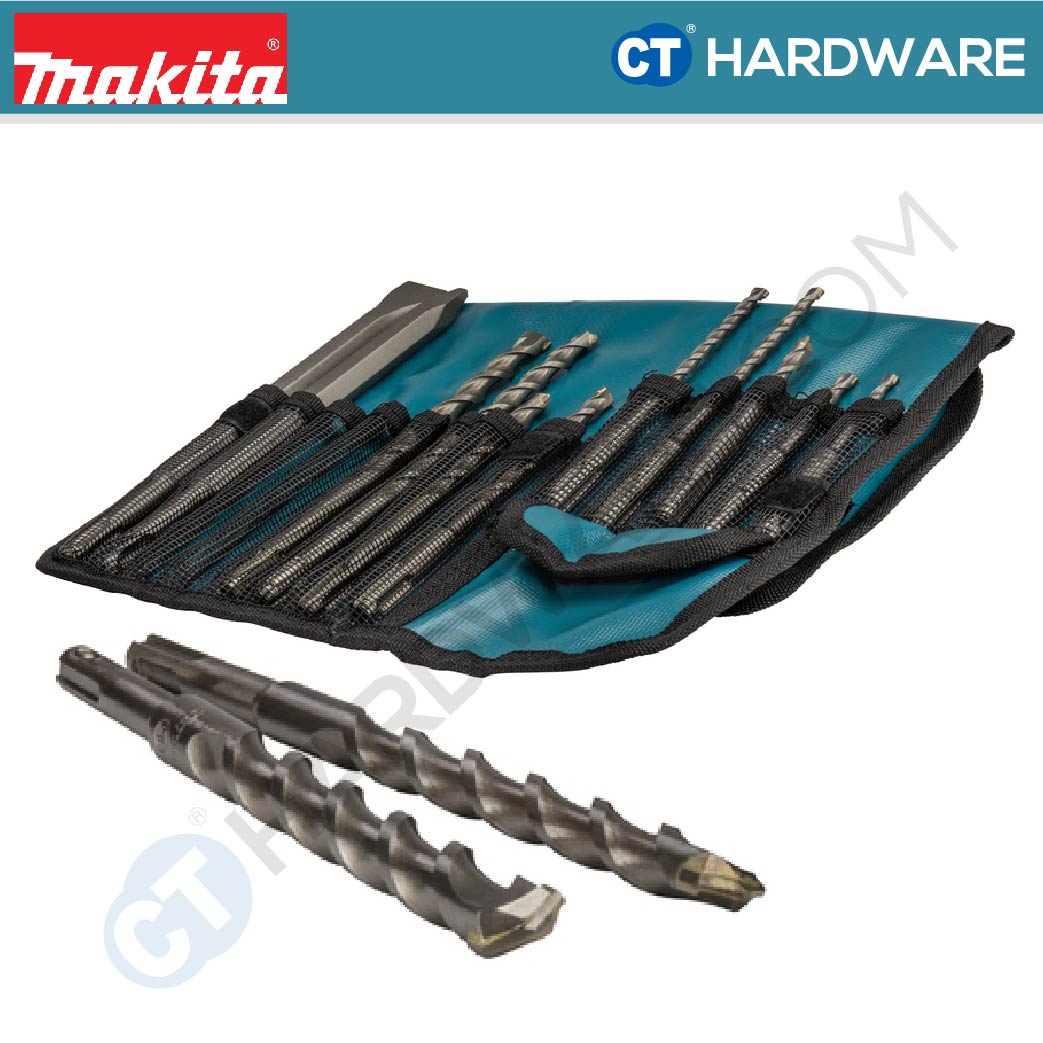 MAKITA D-70895 TCT DRILL BIT + CHISEL SET FOR SDS-PLUS HAMMERS IN ROLL UP POUCH - 13PCS [ D70895 ]
