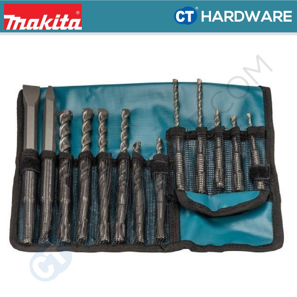 MAKITA D-70895 TCT DRILL BIT + CHISEL SET FOR SDS-PLUS HAMMERS IN ROLL UP POUCH - 13PCS [ D70895 ]