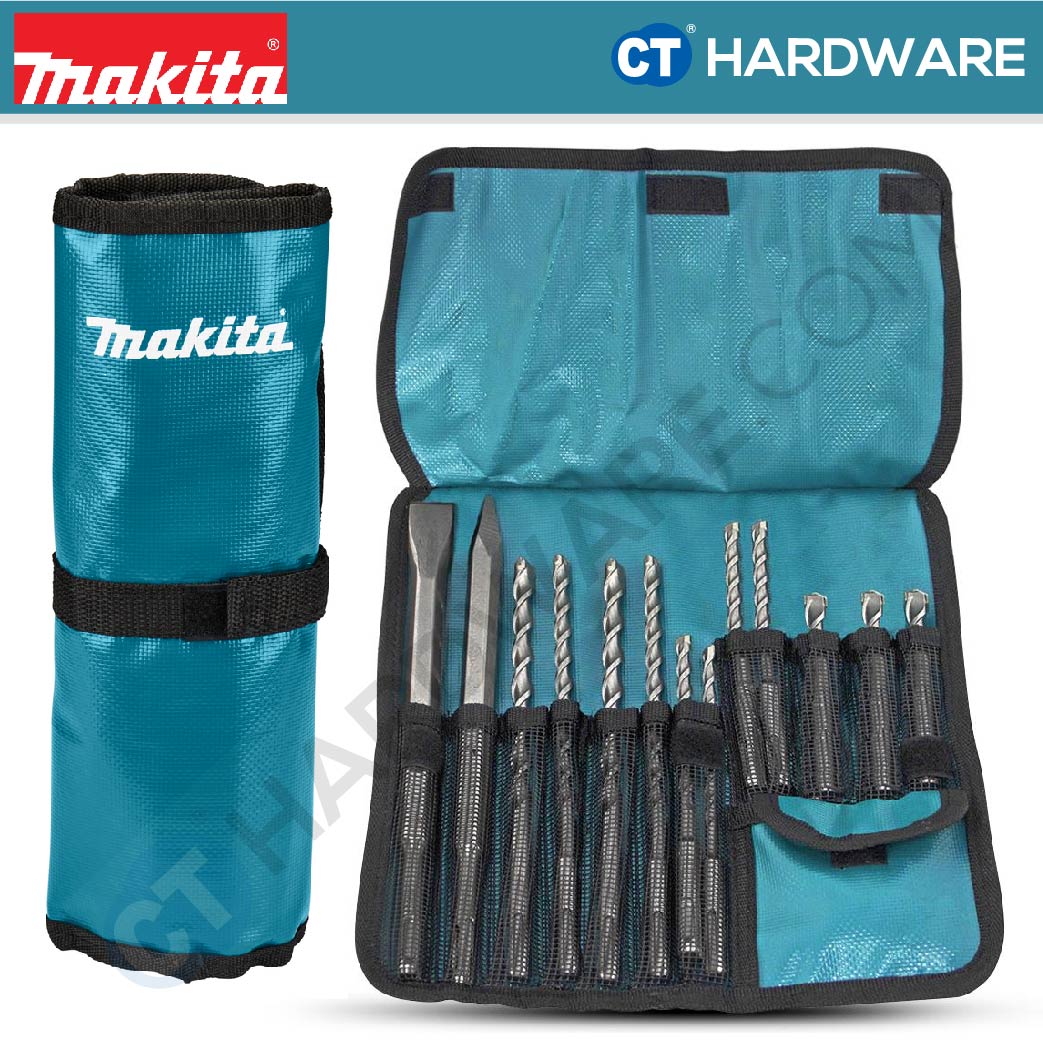 MAKITA D-70895 TCT DRILL BIT + CHISEL SET FOR SDS-PLUS HAMMERS IN ROLL UP POUCH - 13PCS [ D70895 ]