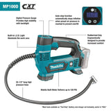 MAKITA MP100DZ CORDLESS INFLATOR 12V MAX CXT LI-ION W/O BATTERY & CHARGER ( SOLO )