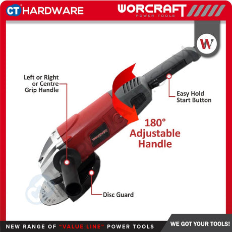 WORCRAFT AG16-180 CORDED ANGLE GRINDER 180MM (7") | 1600W | 8000RPM [ AG16180 ]