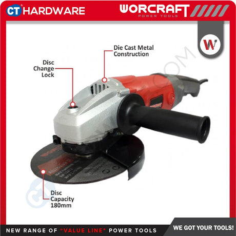 WORCRAFT AG16-180 CORDED ANGLE GRINDER 180MM (7") | 1600W | 8000RPM [ AG16180 ]