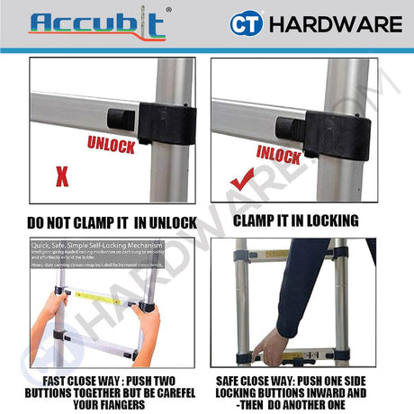 ACCUBIT MFTLC214 Aluminium Double Sided Telescopic Ladder 14 Steps 15Ft